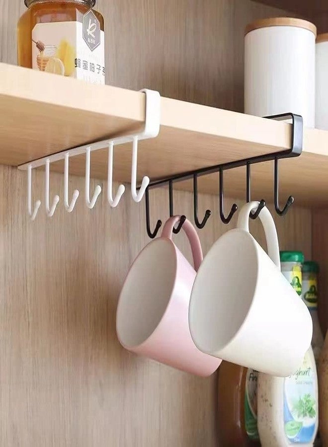LZYDD 2pcs Multi-Hooks Under The Cabinet 6-Hook Hanging Hook Rack Kitchen Utensil Cupboard Hanger Chest Organizer Cup Holder for Coffee Bar, Fit for 0.8 Inch Thickness Shelf or Less, Nail Free (Black) - Image 4